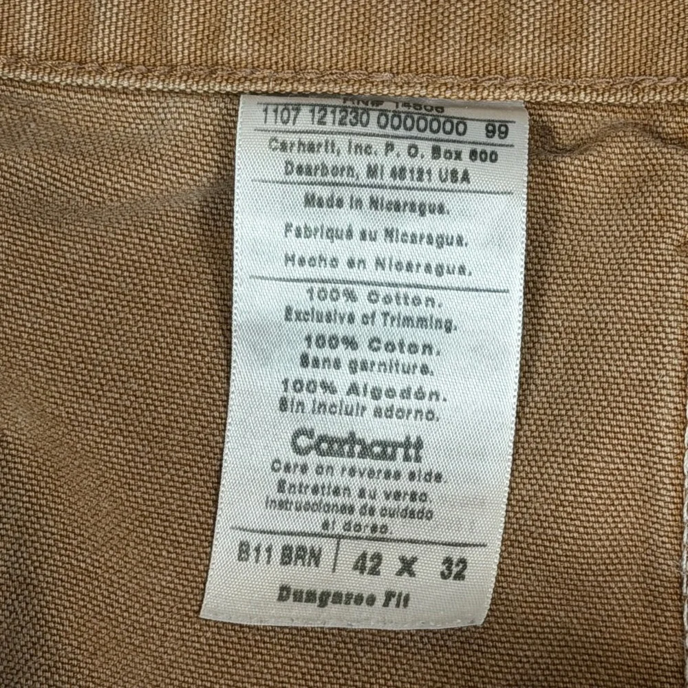 Carhartt Vintage 42x32 Washed Duck Work Dungaree Pants Mens B11 Brown